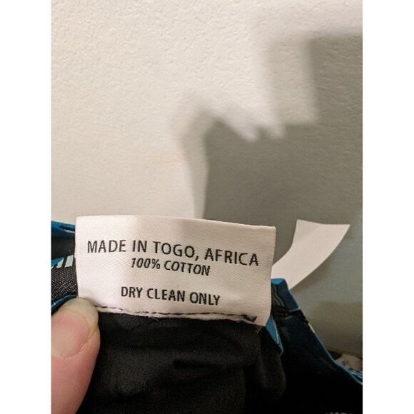 FRANCIS + BENEDICT Vibrant Teal Geometric African Print Cotton Fair Trade Mini M - Picture 4 of 12